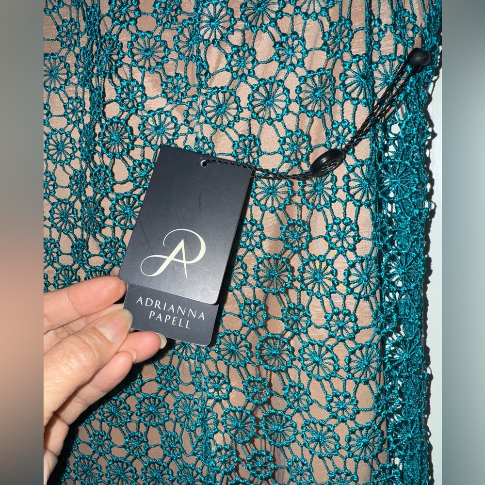 👗 NWT! Adrianna Papell Crochet Lace Teal Dress - Picture 8 of 11